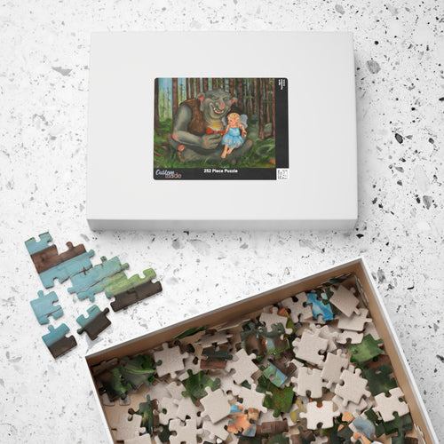 Forest Story 252-piece Scandinavian jigsaw puzzle featuring woodland artwork by Emelie A. Wallenäs