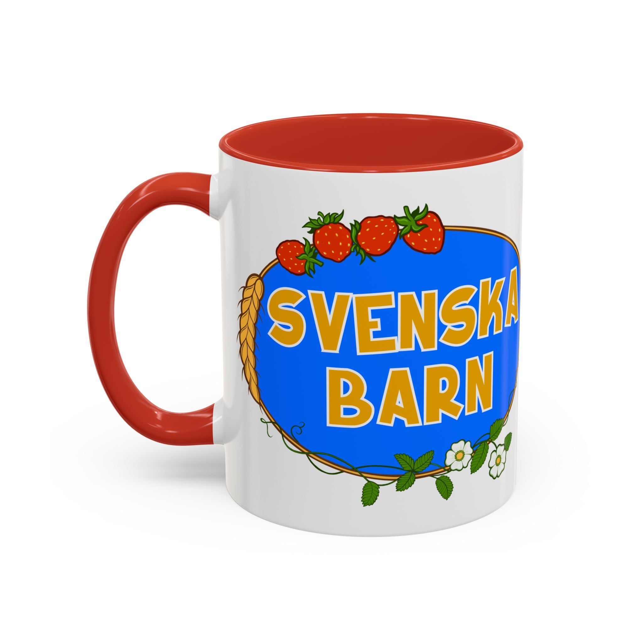 Svenska Barn 11 oz ceramic mug with red handle and official logo