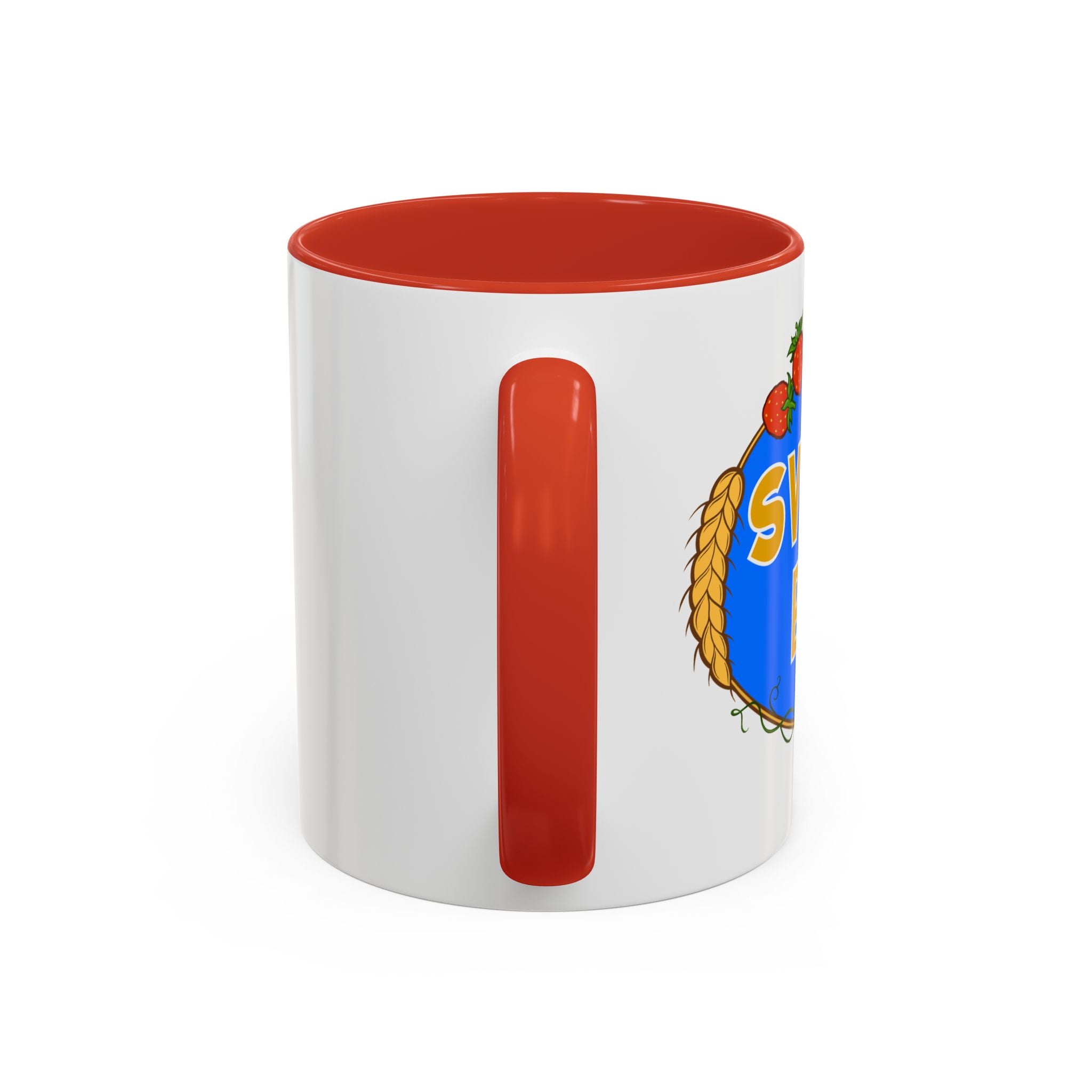 Scandinavian logo coffee mug with red accent handle