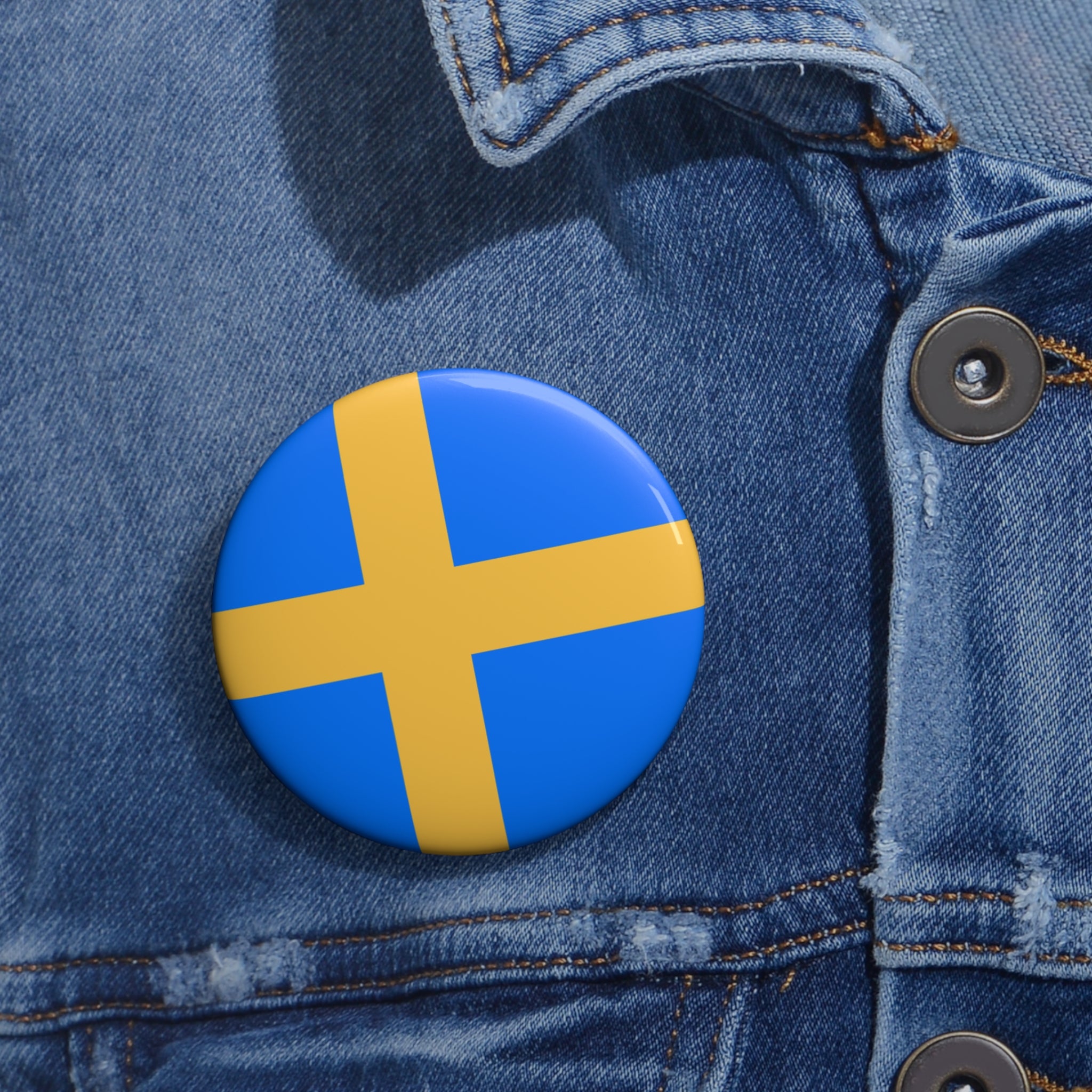 Swedish flag enamel pin in blue and yellow