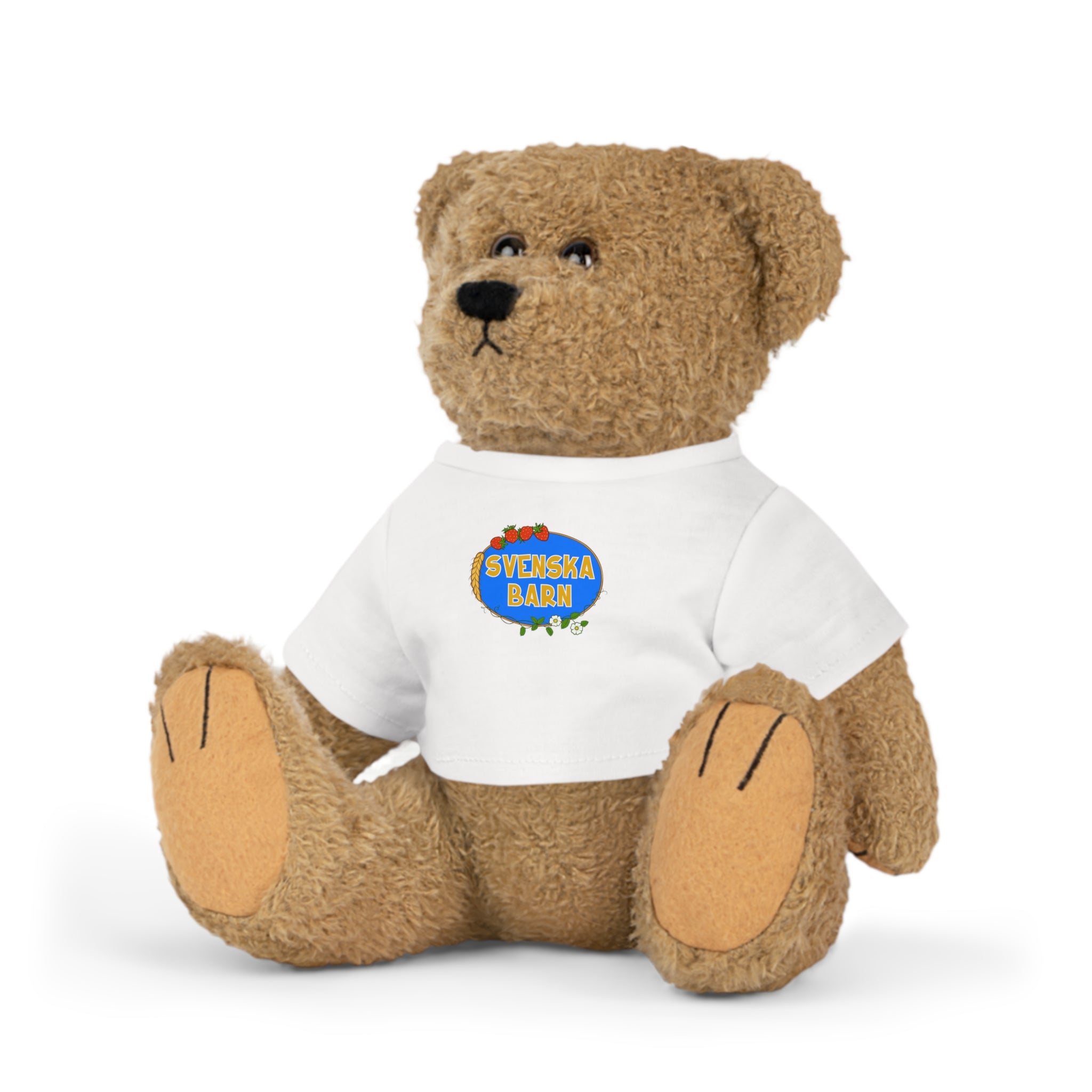 Scandinavian teddy bear plush with removable Svenska Barn shirt
