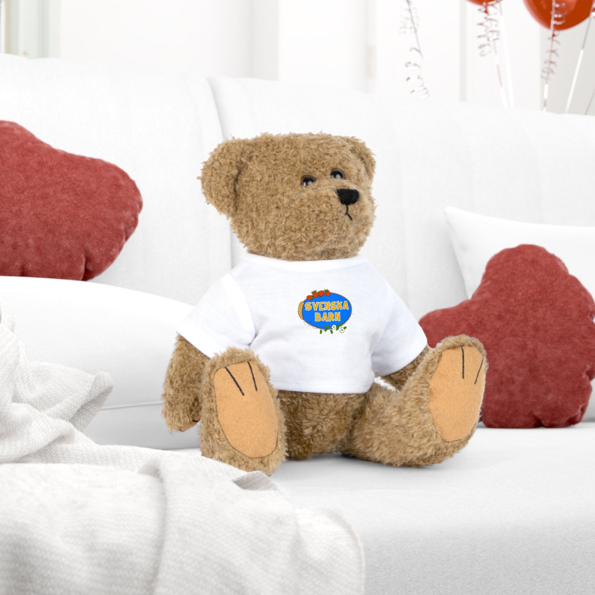 Scandinavian teddy bear plush with removable Svenska Barn shirt