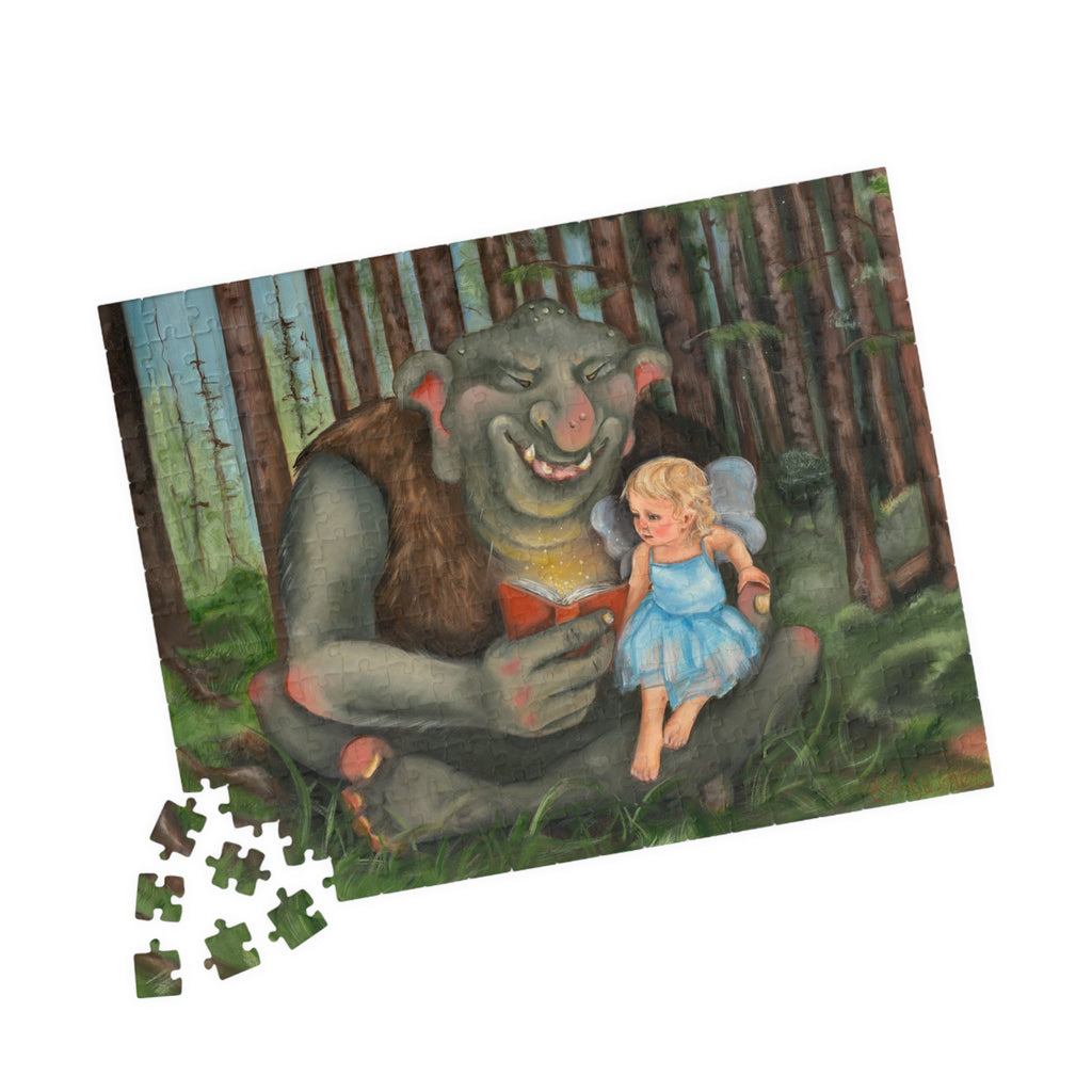 Forest Story Scandinavian jigsaw puzzle displayed on table with box and loose pieces
